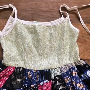 Patchwork & Lace Boho Dress Shoulder Ties Multi Size 7/8